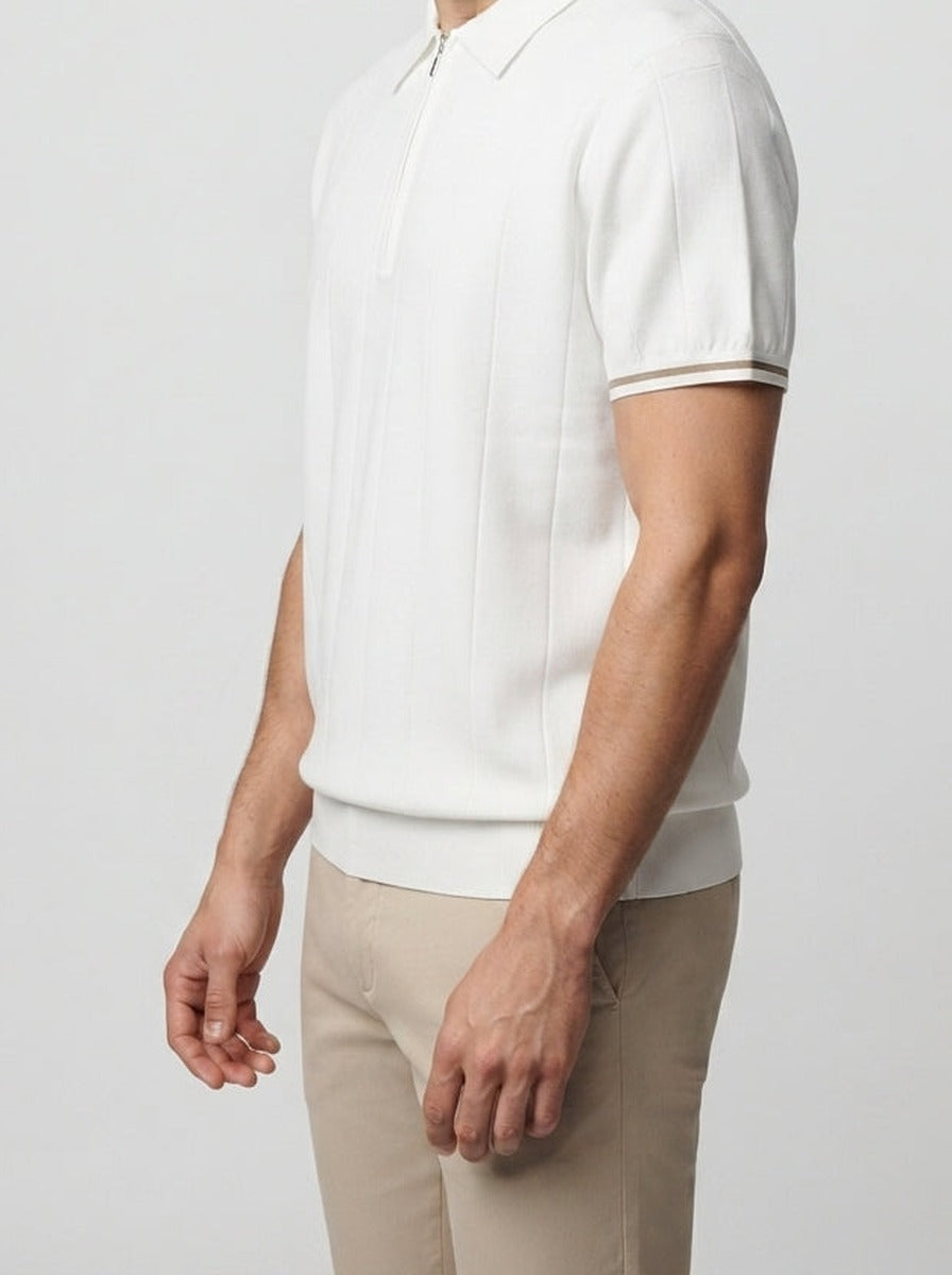 Men's Smart-Casual Knitted Short Sleeve Zip Polo Shirt