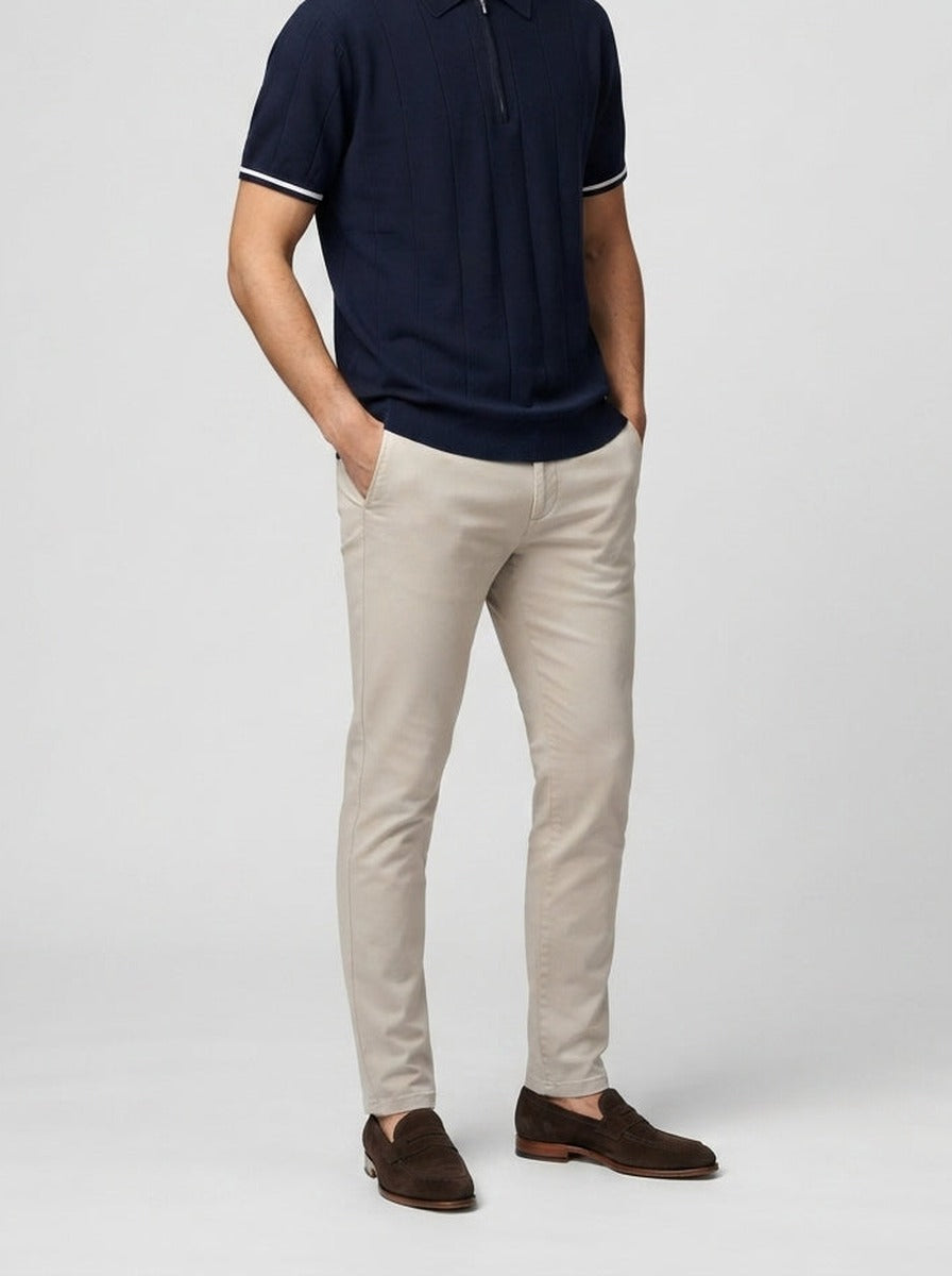 Men's Smart-Casual Knitted Short Sleeve Zip Polo Shirt