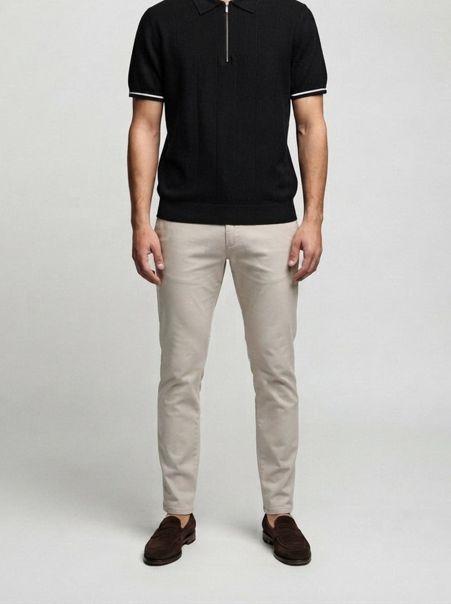 Men's Smart-Casual Knitted Short Sleeve Zip Polo Shirt