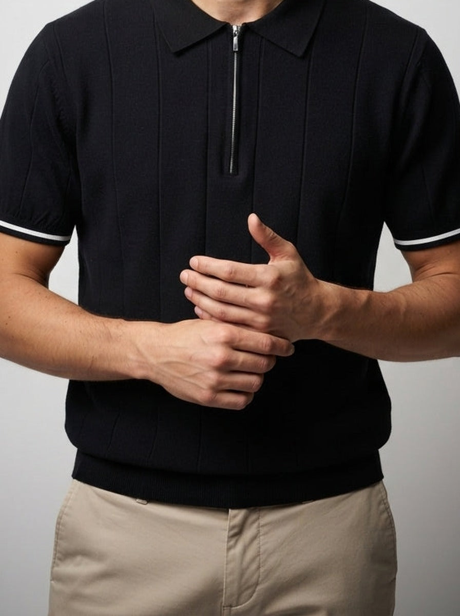 Men's Smart-Casual Knitted Short Sleeve Zip Polo Shirt