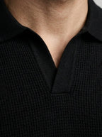 Men's Smart-Casual Oversized Waffle Knit Long Sleeve Polo Shirt