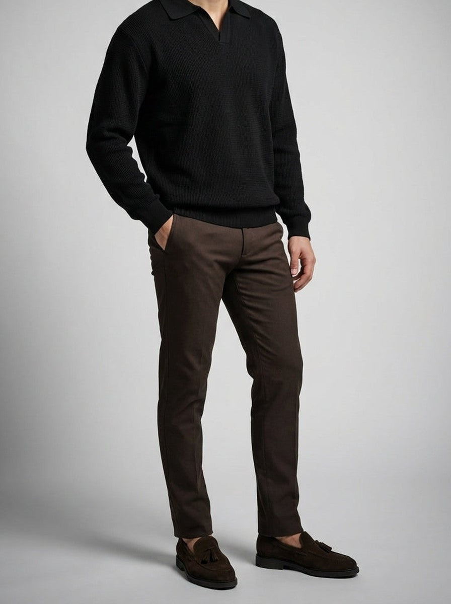 Men's Smart-Casual Oversized Waffle Knit Long Sleeve Polo Shirt