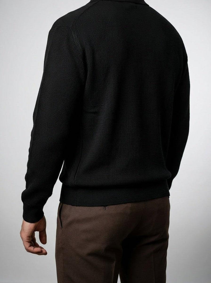 Men's Smart-Casual Oversized Waffle Knit Long Sleeve Polo Shirt