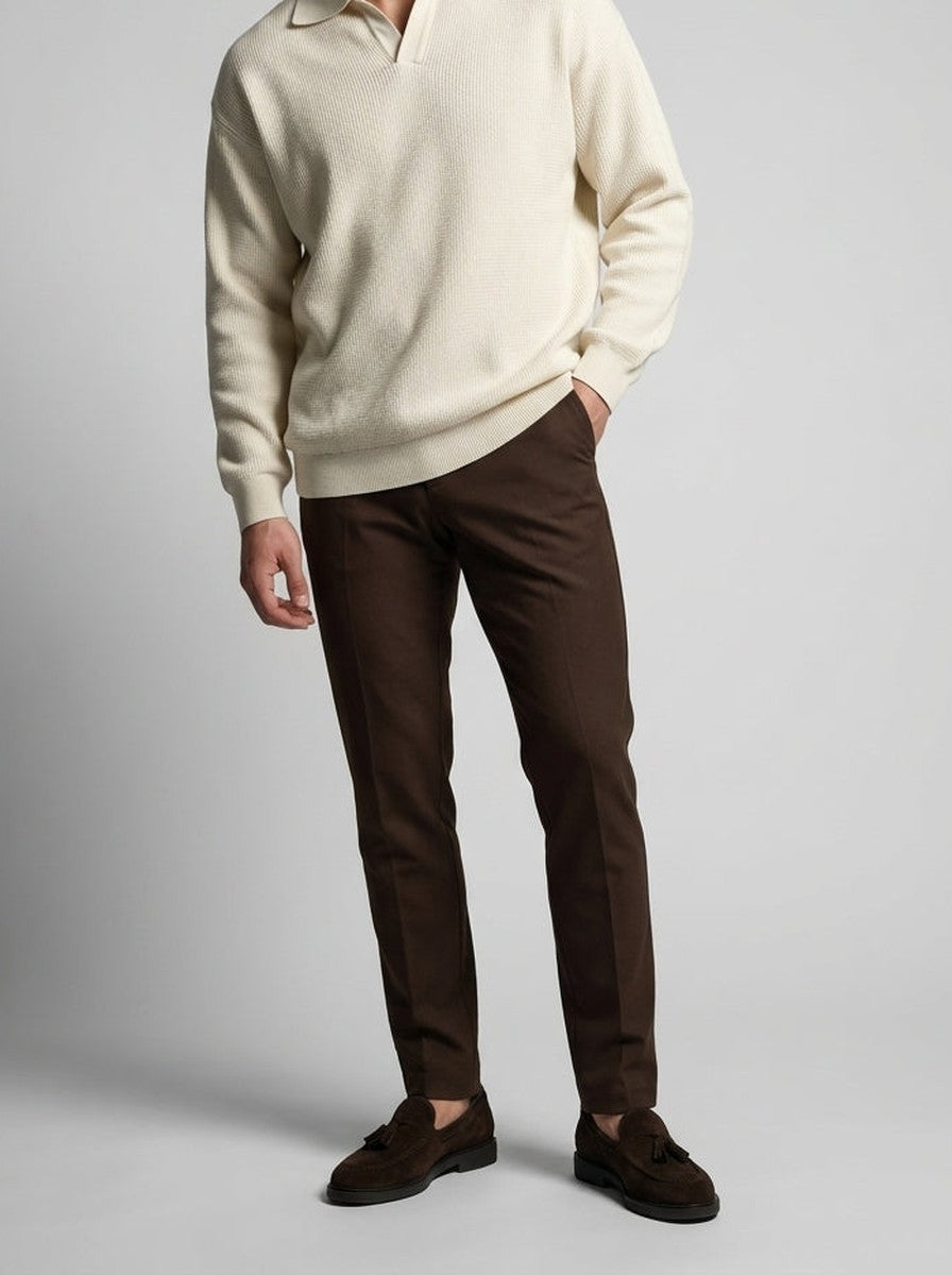 Men's Smart-Casual Oversized Waffle Knit Long Sleeve Polo Shirt