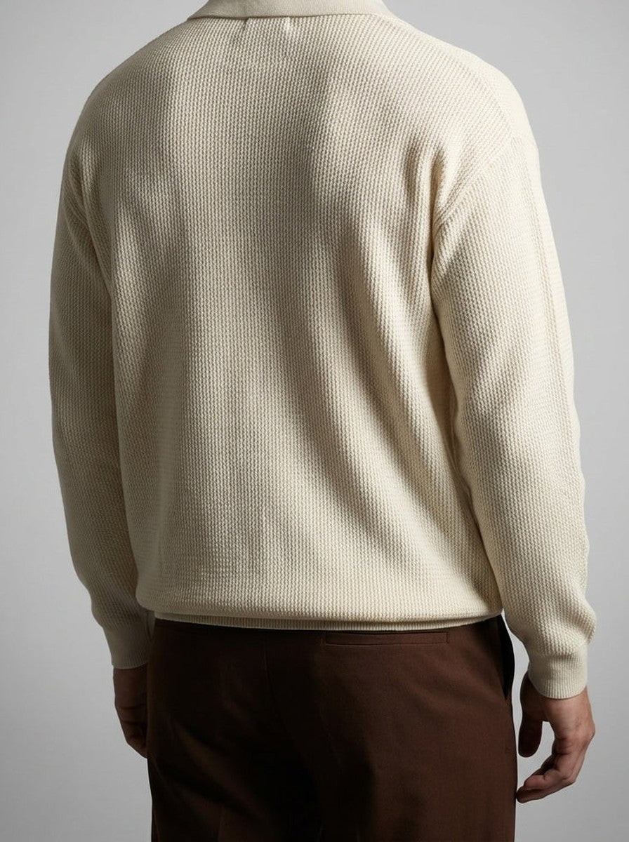 Men's Smart-Casual Oversized Waffle Knit Long Sleeve Polo Shirt