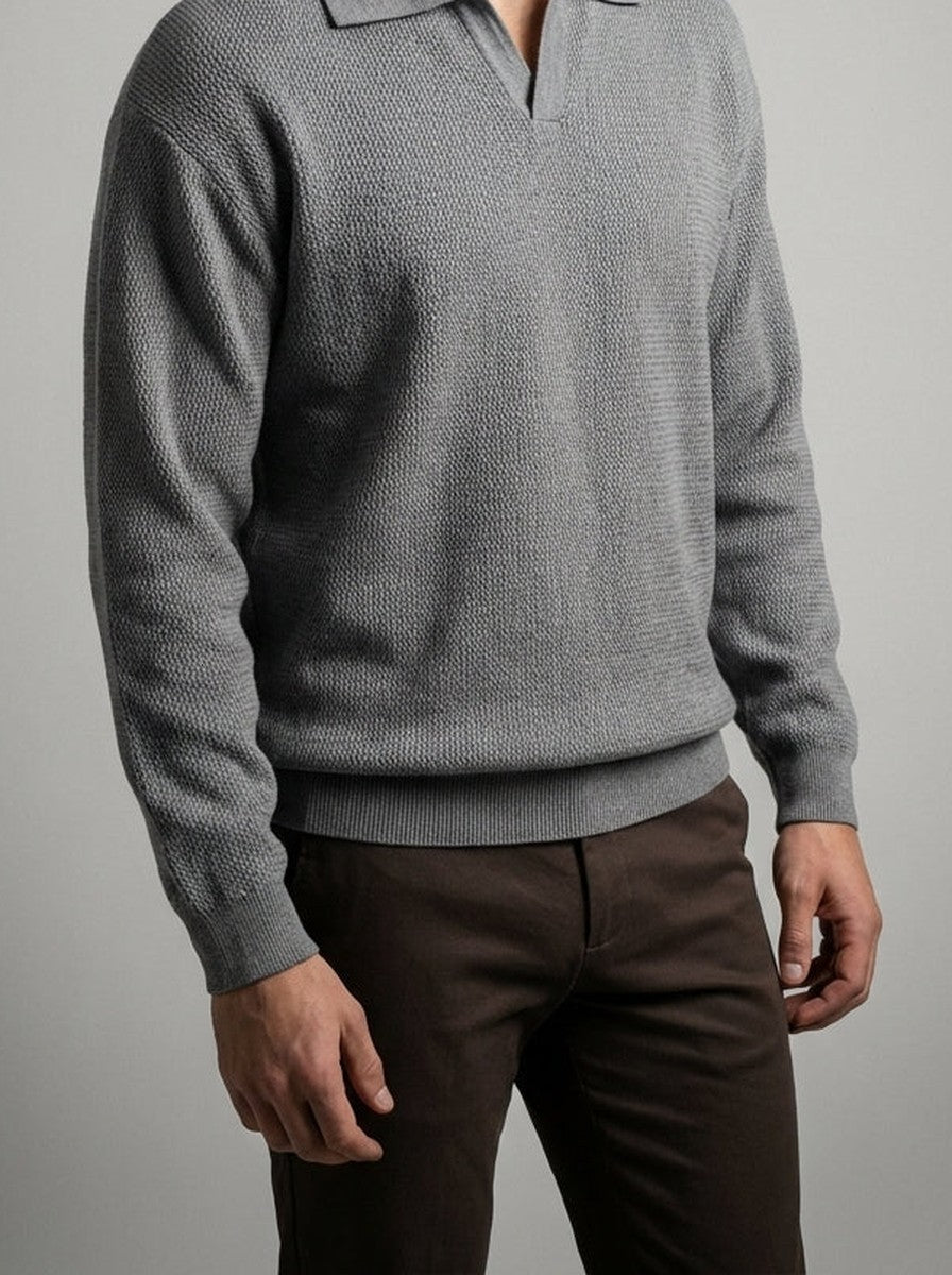 Men's Smart-Casual Oversized Waffle Knit Long Sleeve Polo Shirt