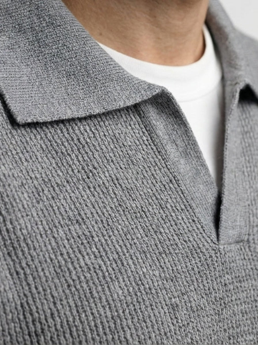 Men's Smart-Casual Oversized Waffle Knit Long Sleeve Polo Shirt