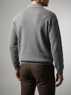 Men's Smart-Casual Oversized Waffle Knit Long Sleeve Polo Shirt