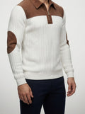 Men's Smart-Casual Ribbed Knit Quarter Zip Polo Shirt