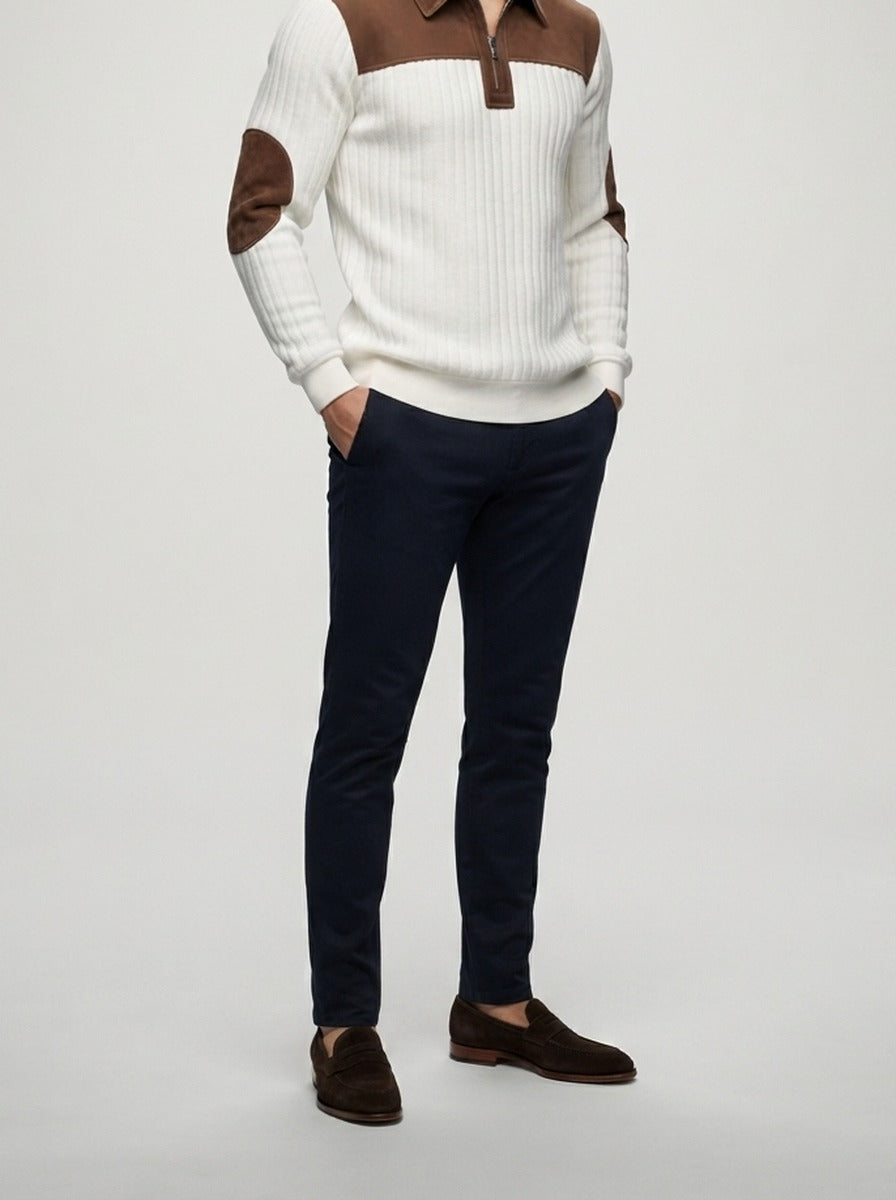 Men's Smart-Casual Ribbed Knit Quarter Zip Polo Shirt