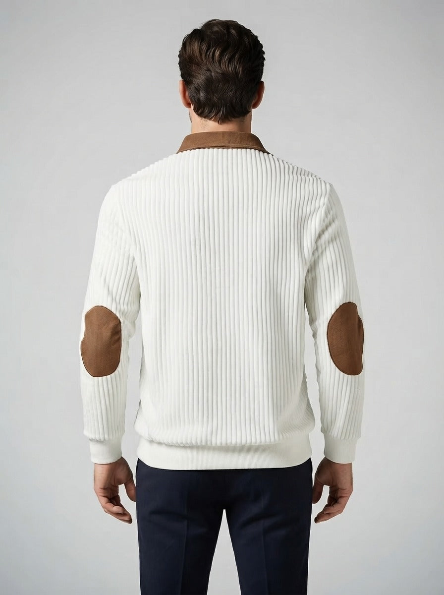 Men's Smart-Casual Ribbed Knit Quarter Zip Polo Shirt