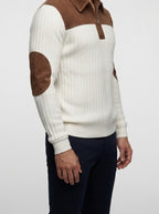 Men's Smart-Casual Ribbed Knit Quarter Zip Polo Shirt