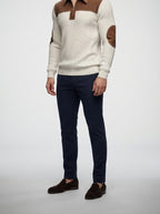 Men's Smart-Casual Ribbed Knit Quarter Zip Polo Shirt