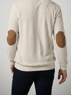 Men's Smart-Casual Ribbed Knit Quarter Zip Polo Shirt