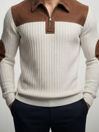 Men's Smart-Casual Ribbed Knit Quarter Zip Polo Shirt