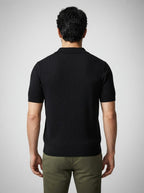 Men's Smart-Casual Ribbed Knit Short Sleeve Polo Shirt with Open Placket