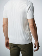 Men's Smart-Casual Ribbed Knit Short Sleeve Polo Shirt with Open Placket