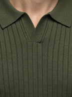 Men's Smart-Casual Ribbed Knit Slim Fit Long Sleeve Polo Shirt