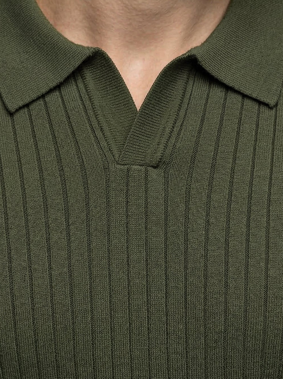 Men's Smart-Casual Ribbed Knit Slim Fit Long Sleeve Polo Shirt