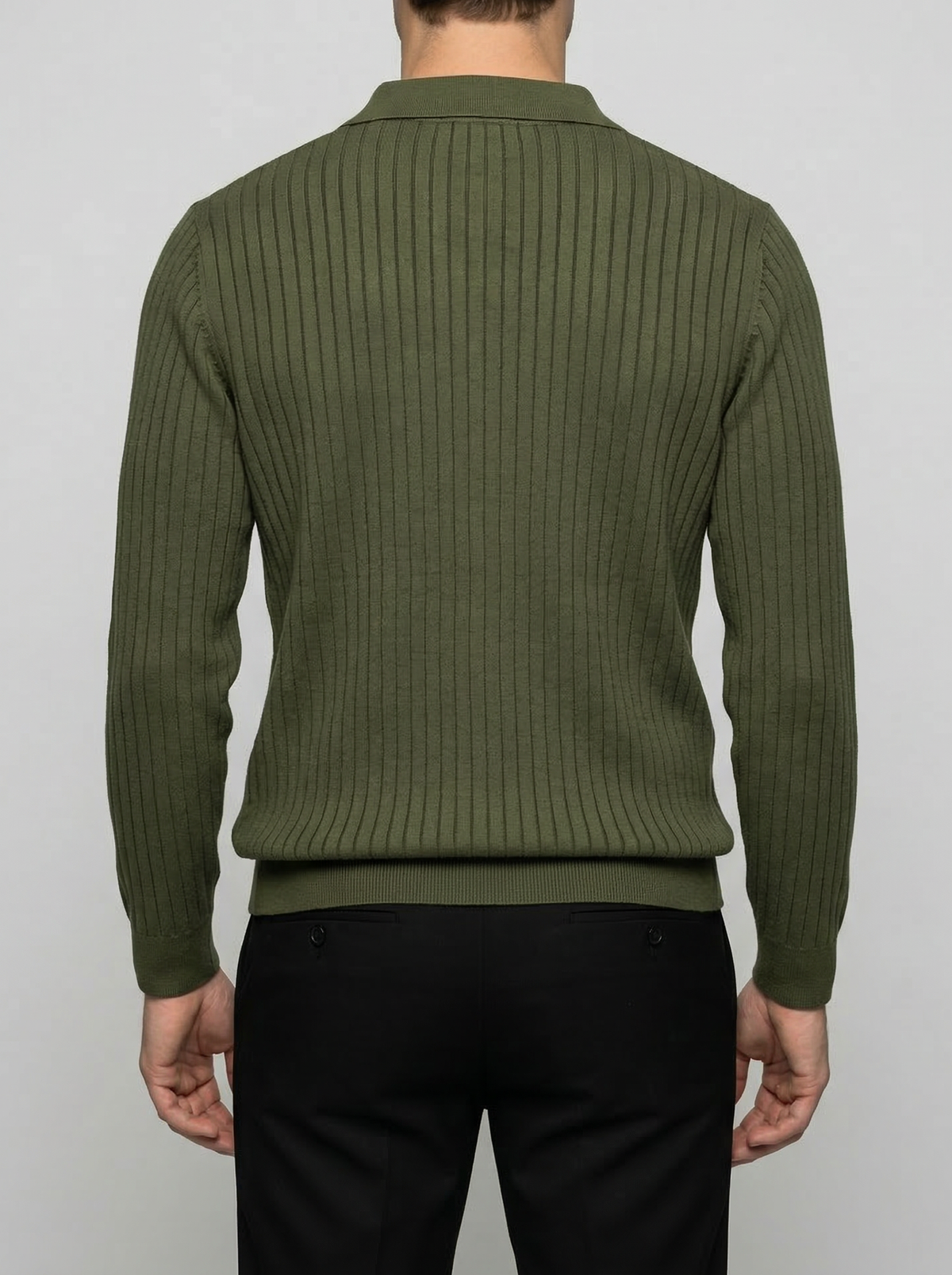 Men's Smart-Casual Ribbed Knit Slim Fit Long Sleeve Polo Shirt