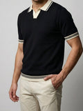 Men's Smart-Casual Ribbed Knit Slim Fit Short Sleeve Polo Shirt