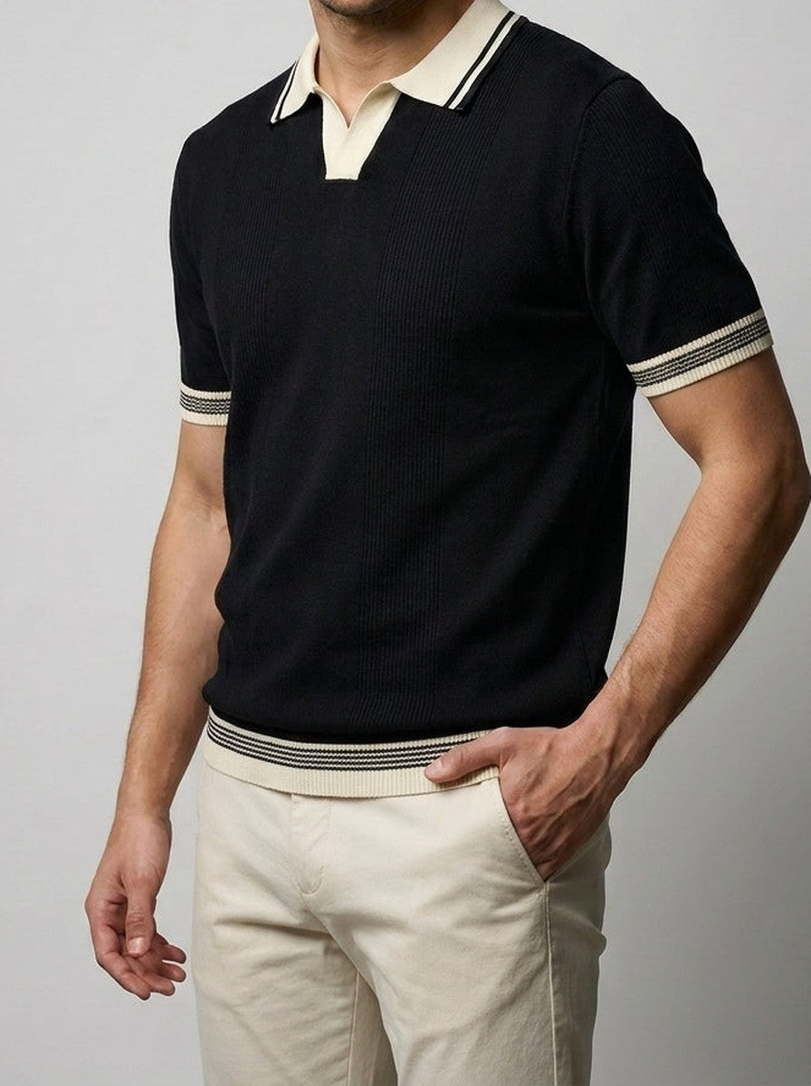 Men's Smart-Casual Ribbed Knit Slim Fit Short Sleeve Polo Shirt