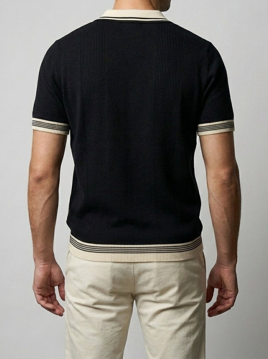 Men's Smart-Casual Ribbed Knit Slim Fit Short Sleeve Polo Shirt