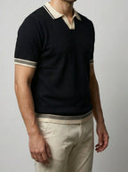 Men's Smart-Casual Ribbed Knit Slim Fit Short Sleeve Polo Shirt