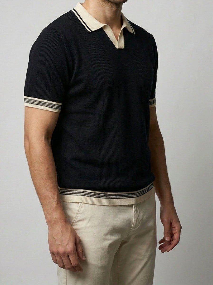 Men's Smart-Casual Ribbed Knit Slim Fit Short Sleeve Polo Shirt