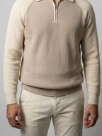 Men's Smart-Casual Ribbed Sleeve Knit Quarter Zip Polo Shirt