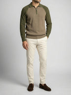 Men's Smart-Casual Ribbed Sleeve Knit Quarter Zip Polo Shirt