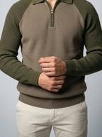Men's Smart-Casual Ribbed Sleeve Knit Quarter Zip Polo Shirt