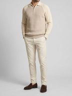 Men's Smart-Casual Ribbed Sleeve Knit Quarter Zip Polo Shirt