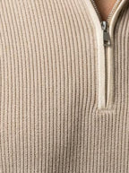 Men's Smart-Casual Ribbed Sleeve Knit Quarter Zip Polo Shirt