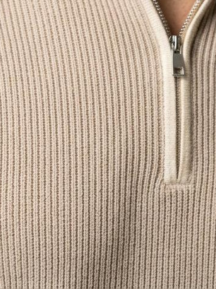 Men's Smart-Casual Ribbed Sleeve Knit Quarter Zip Polo Shirt