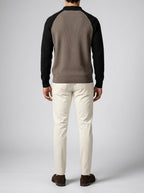 Men's Smart-Casual Ribbed Sleeve Knit Quarter Zip Polo Shirt