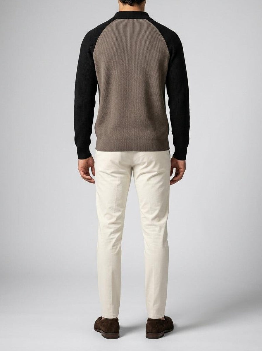 Men's Smart-Casual Ribbed Sleeve Knit Quarter Zip Polo Shirt