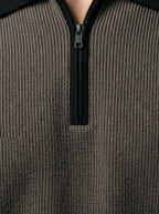 Men's Smart-Casual Ribbed Sleeve Knit Quarter Zip Polo Shirt