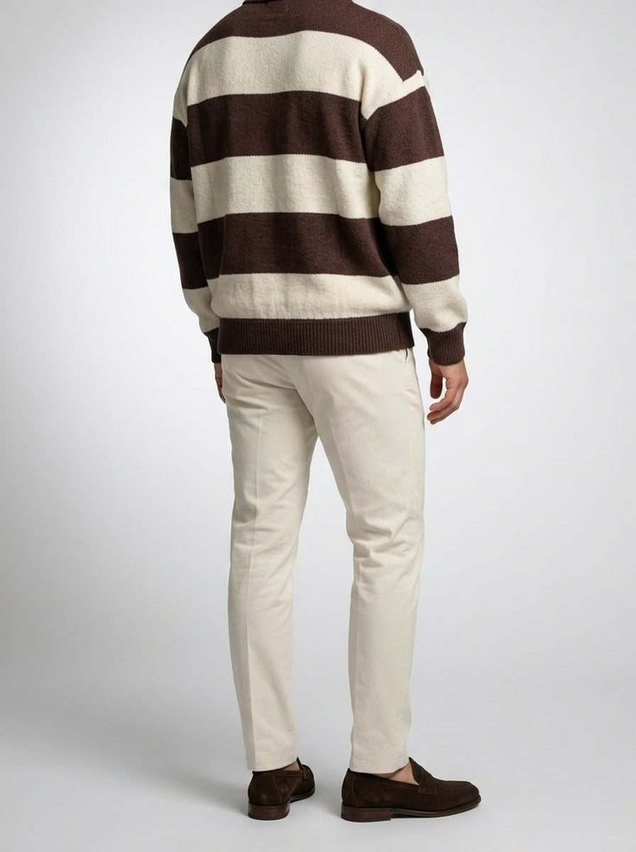 Men's Smart-Casual Striped Knit Long Sleeve Polo Shirt with Collar