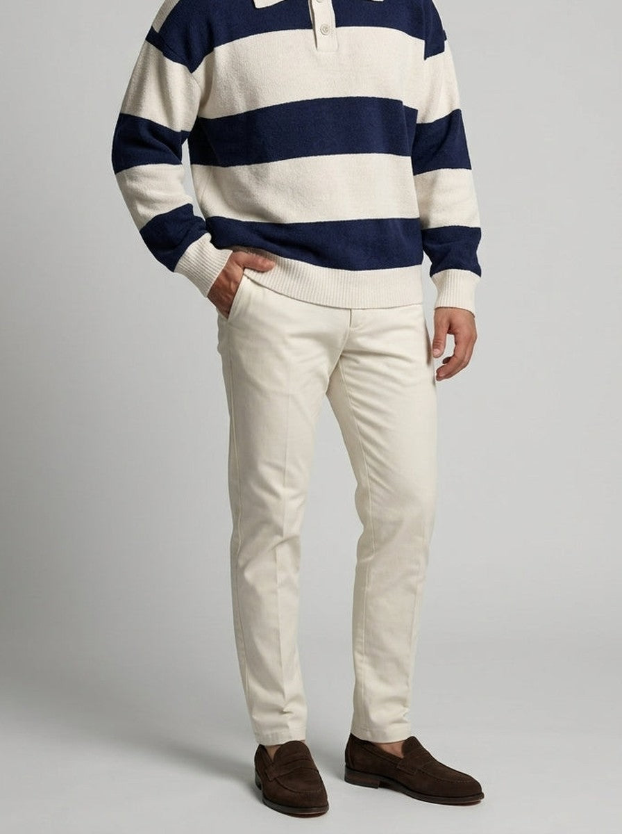 Men's Smart-Casual Striped Knit Long Sleeve Polo Shirt with Collar