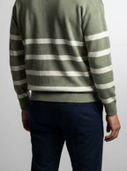 Men's Smart-Casual Striped Knit Long Sleeve Polo Shirt with Open V Placket