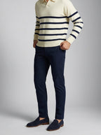 Men's Smart-Casual Striped Knit Long Sleeve Polo Shirt with Open V Placket