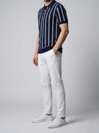 Men's Smart-Casual Striped Knit Polo Shirt with Spread Collar