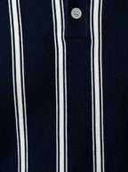 Men's Smart-Casual Striped Knit Polo Shirt with Spread Collar