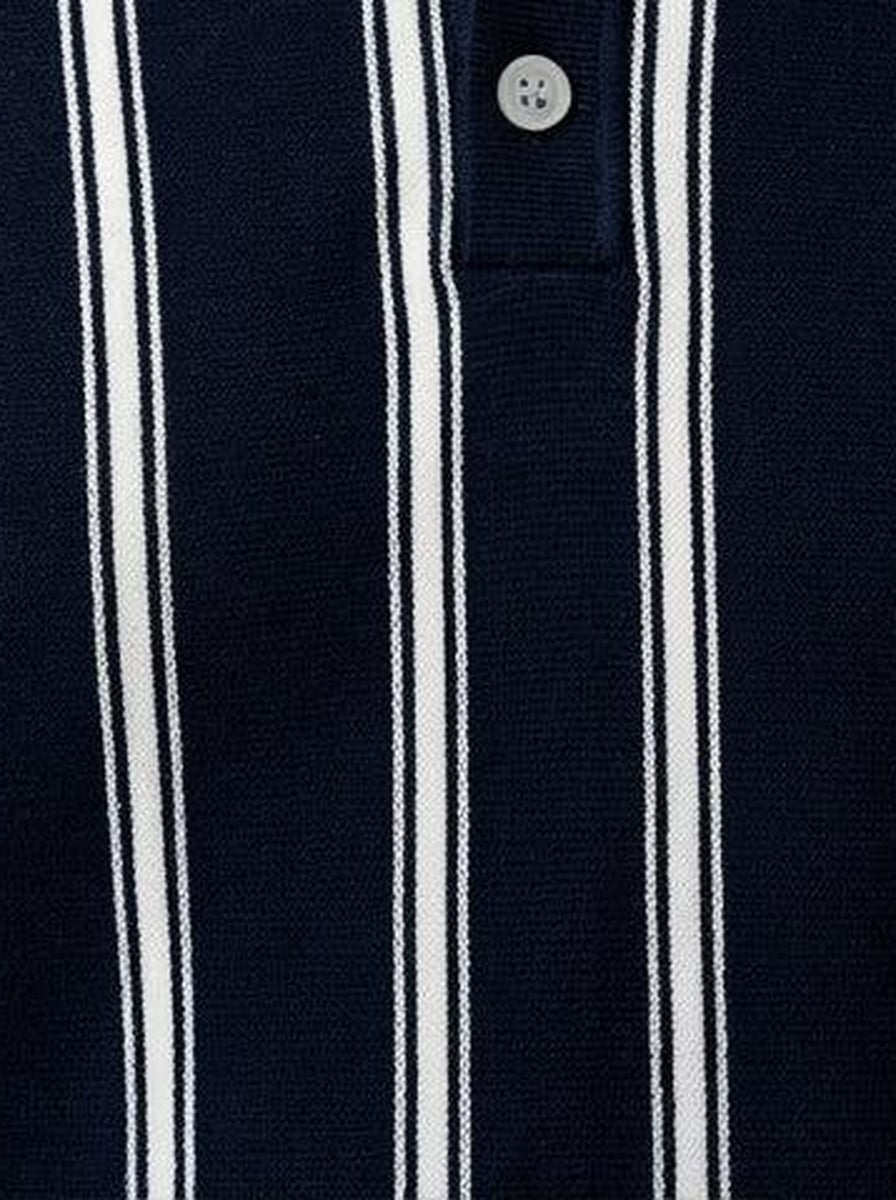 Men's Smart-Casual Striped Knit Polo Shirt with Spread Collar