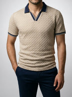 Men's Smart-Casual Textured Knit Slim Fit Polo Shirt with Spread Collar