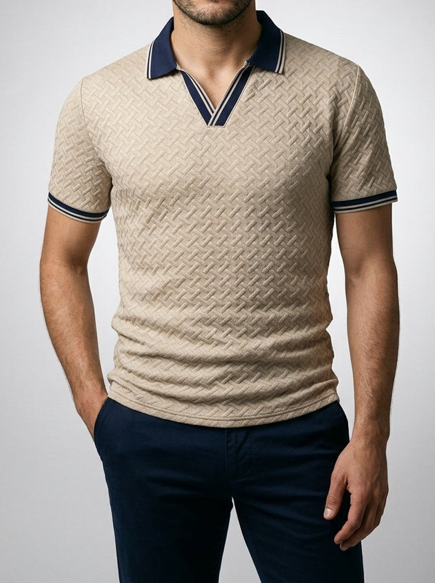 Men's Smart-Casual Textured Knit Slim Fit Polo Shirt with Spread Collar