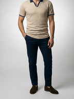 Men's Smart-Casual Textured Knit Slim Fit Polo Shirt with Spread Collar