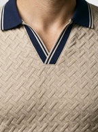 Men's Smart-Casual Textured Knit Slim Fit Polo Shirt with Spread Collar
