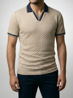 Men's Smart-Casual Textured Knit Slim Fit Polo Shirt with Spread Collar